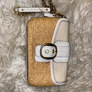 Coach White and Tan Clutch with Silver Accents